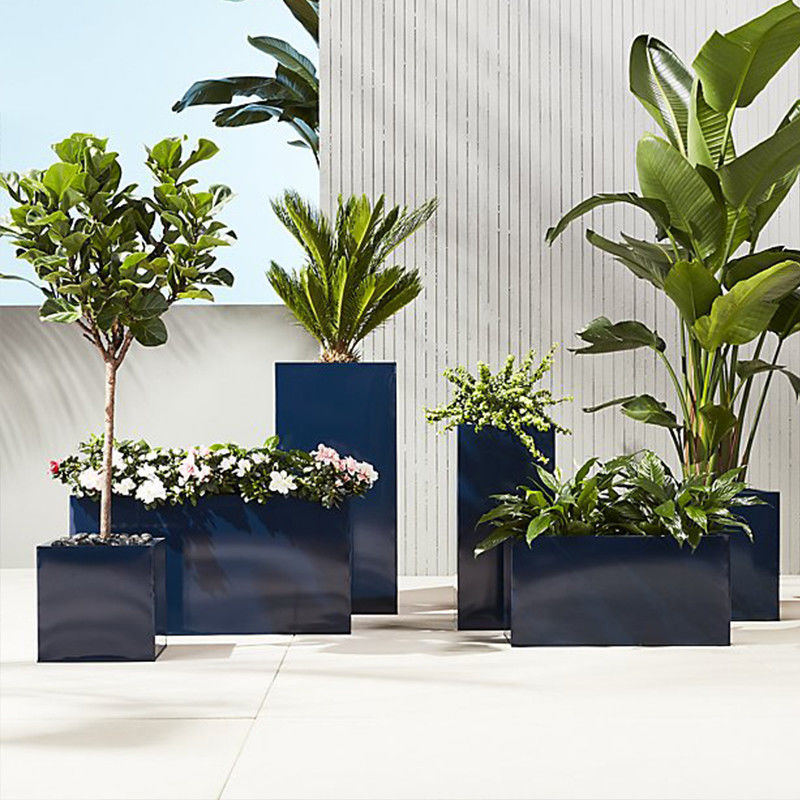 MODERN DESIGN INDOOR FLOWER POT OUTDOOR BLACK POWDER PAINTED METAL FLOWER POT GARDEN CORTEN STEEL PLANTER