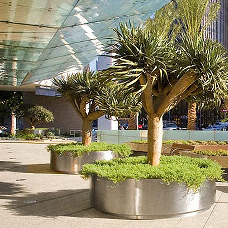 Round Stainless Steel Flowerpot Custom Size Smooth Surface Rust Resistance